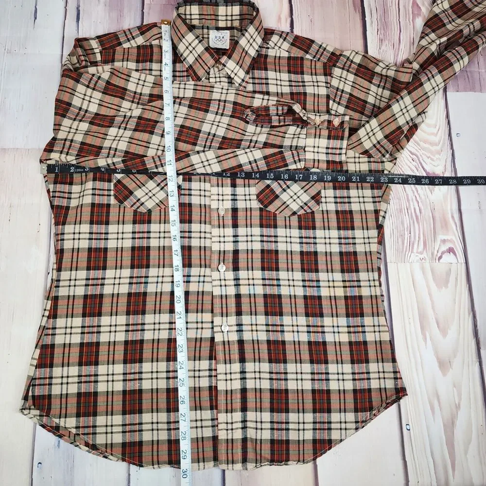 Levis Large Vintage 1980 Olympic Games Red Plaid Button Up Shirt Black Gold Logo